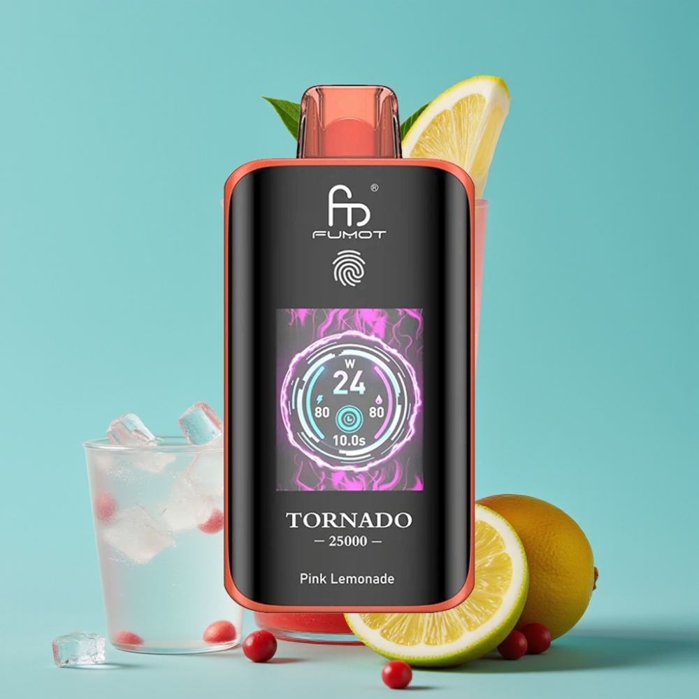 Fumot Tornado 25000 نفخة شاشة عالية الدقة بطارية 700 مللي أمبير نكهة الليمون الوردي