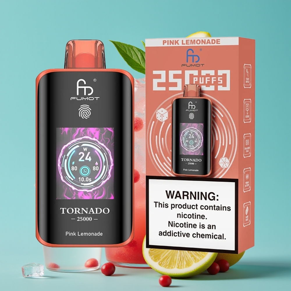 Fumot Tornado 25000 نفخة شاشة عالية الدقة بطارية 700 مللي أمبير نكهة الليمون الوردي