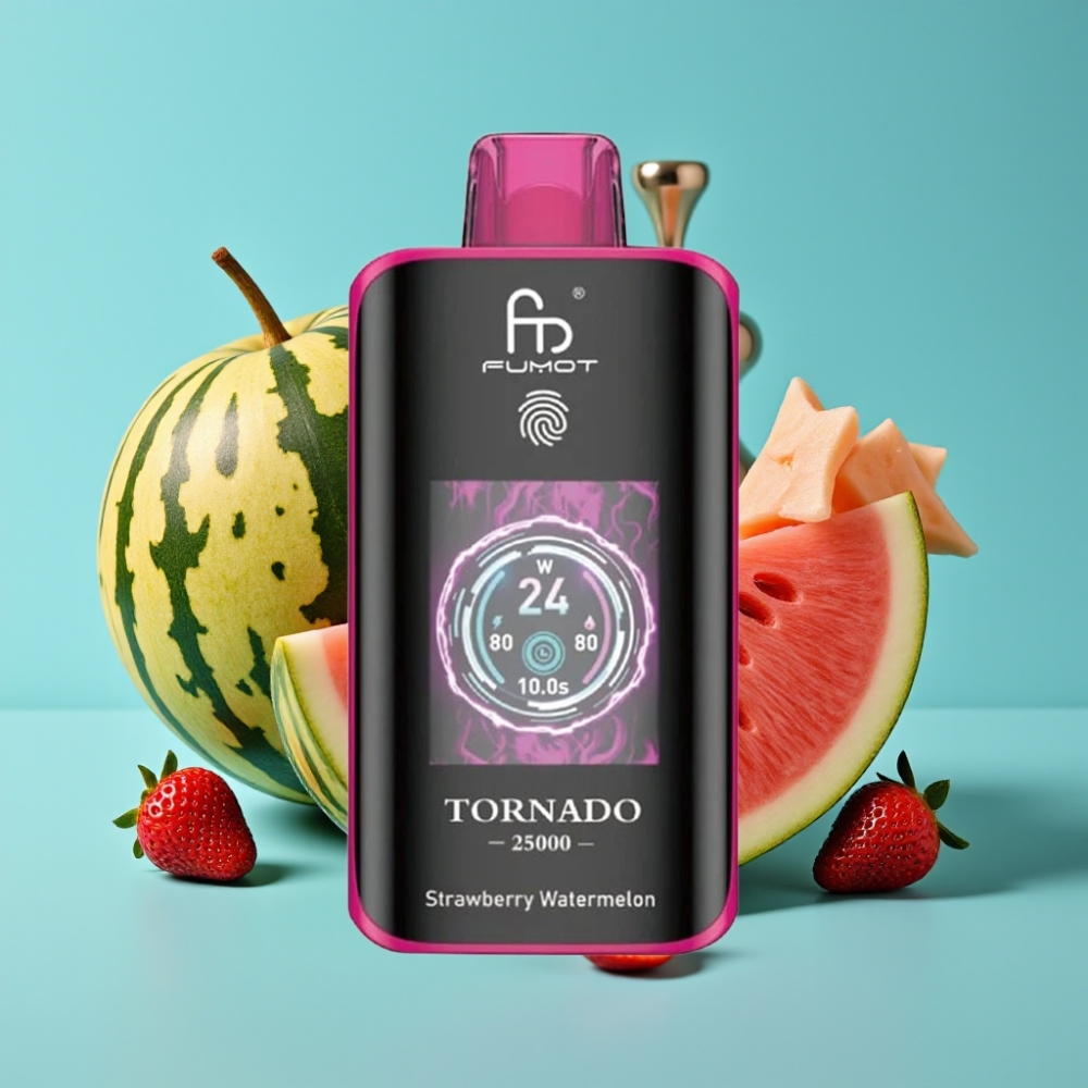 Fumot Tornado 25000 نفخة شاشة عالية الدقة بطارية 700 مللي أمبير فراولة بطيخ