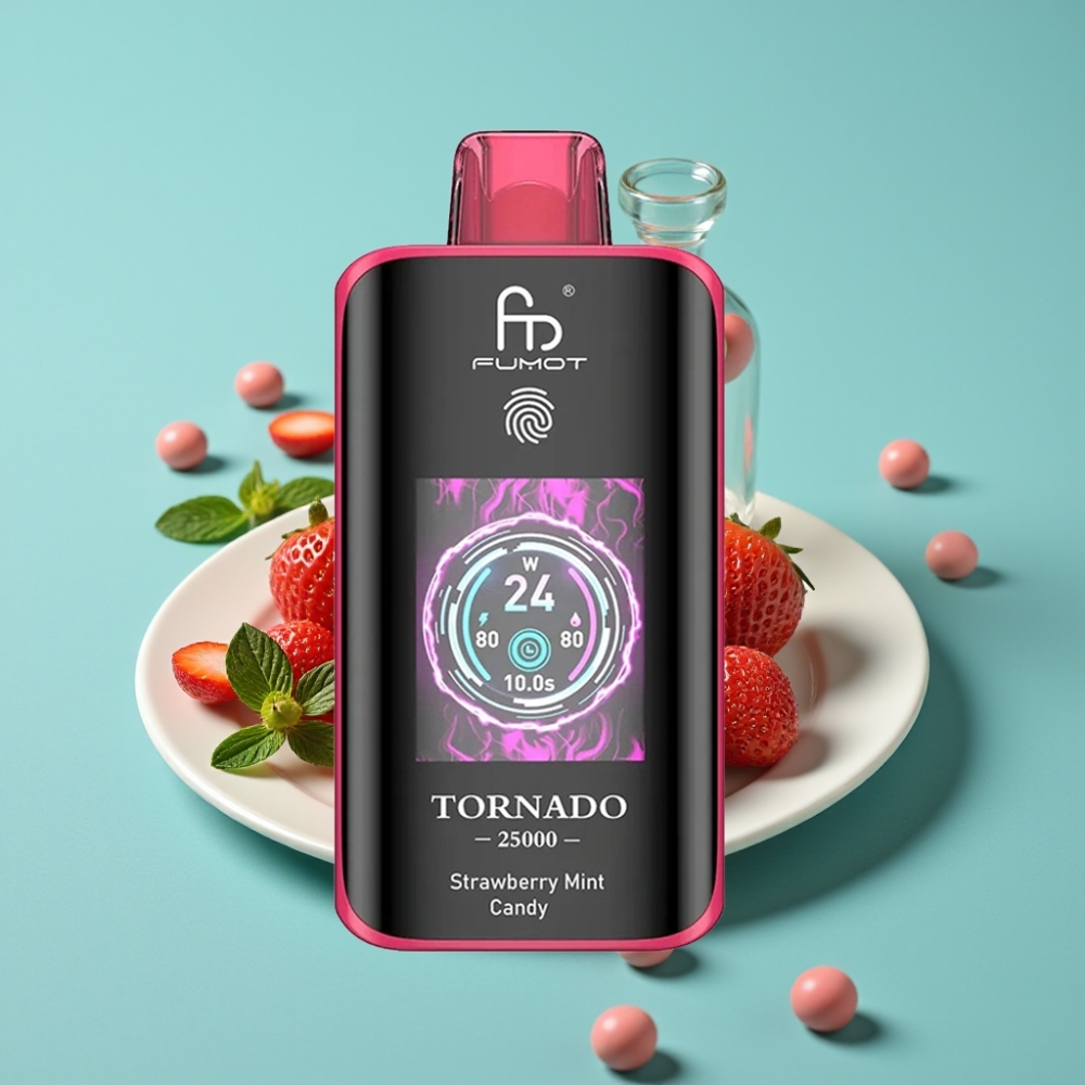 Fumot Tornado 25000 نفخة شاشة عالية الدقة بطارية 700 مللي أمبير نكهة فراولة نعناع حلوى