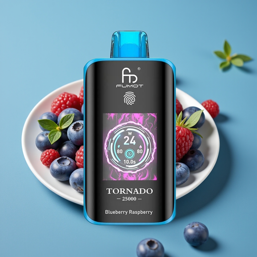 Fumot Tornado 25000 نفخة شاشة HD بطارية 700mAh سعة 20ml نوع-C توت أزرق وعليق