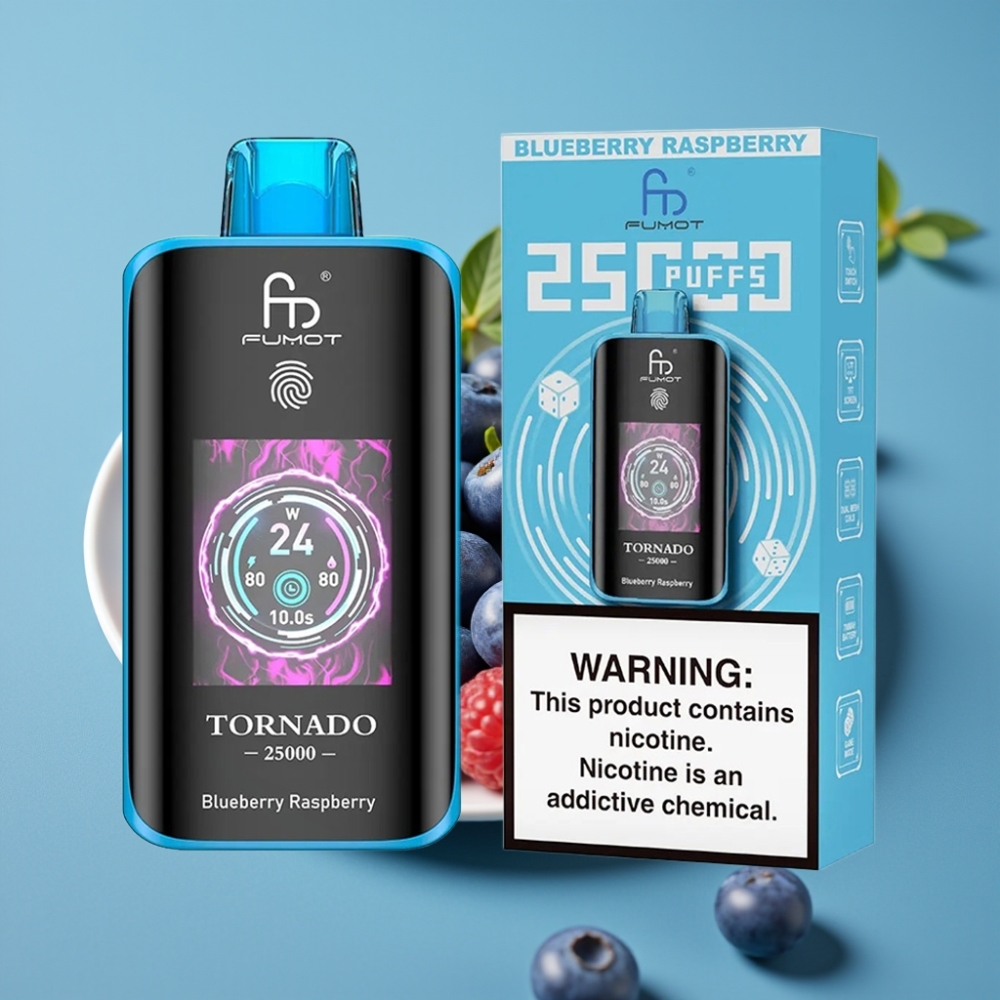 Fumot Tornado 25000 نفخة شاشة HD بطارية 700mAh سعة 20ml نوع-C توت أزرق وعليق