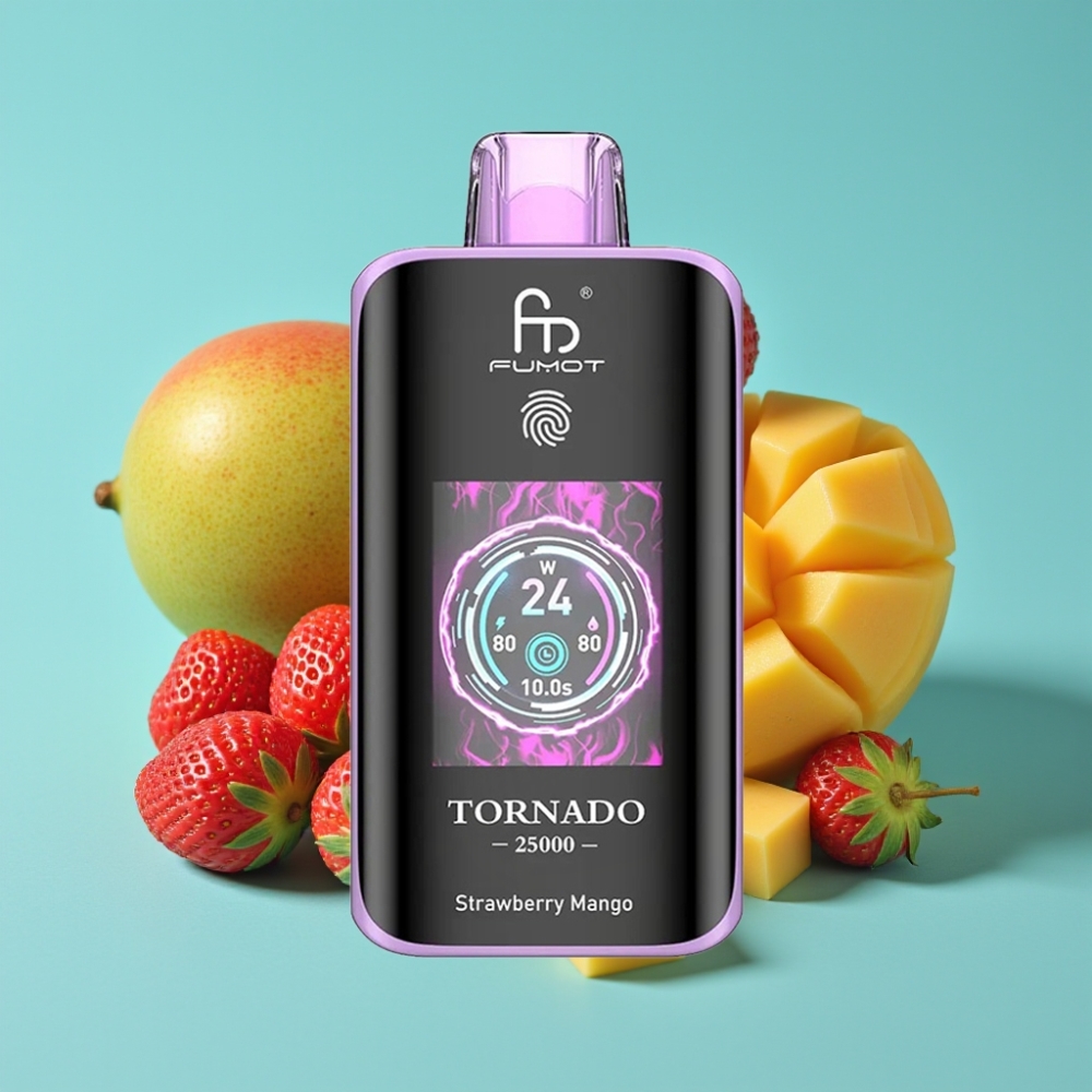 Fumot Tornado 25000 نفخة شاشة HD بطارية 700mAh نكهة فراولة مانجو