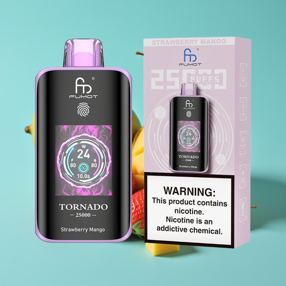 Fumot Tornado 25000 نفخة شاشة HD بطارية 700mAh نكهة فراولة مانجو