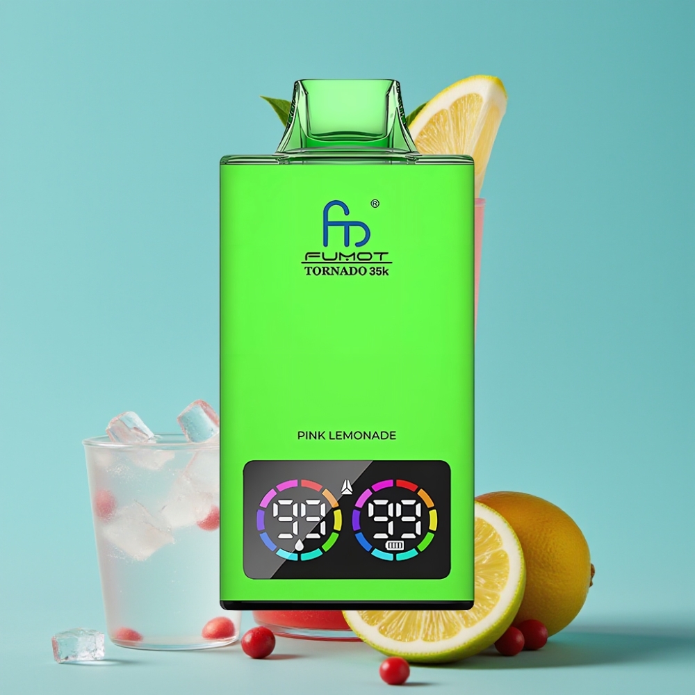 Fumot Tornado 35000 بخاخ مزدوج ملف معدني مؤشر سائل أضواء متغيرة 15 مل عصير إلكتروني 700 ملي أمبير شحن سريع USB-C ليمونادا زهري