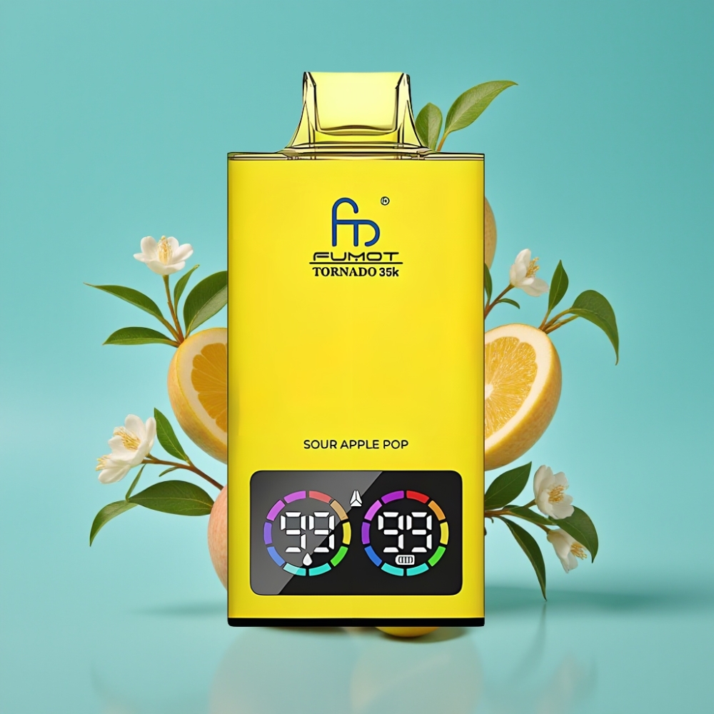 Fumot Tornado 35000 مبخر قابل للتخلص ببطارية 700 مللي أمبير وشاحن نوع سي وإضاءة متغيرة وملف ثنائي بنكهة تفاح حامض