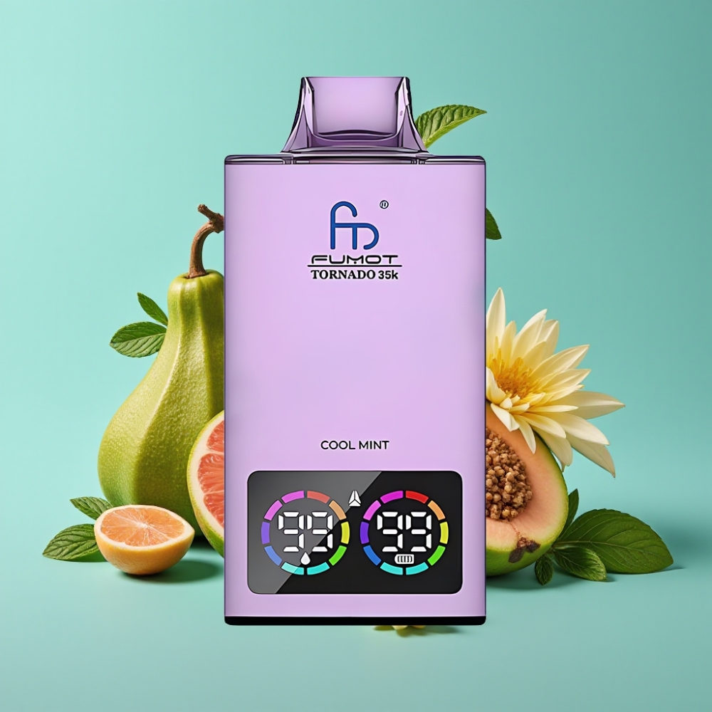 Fumot Tornado 35000 نَفث، شبكة مزدوجة، إضاءة RGB متغيرة، بطارية 700 مللي أمبير، نعناع منعش