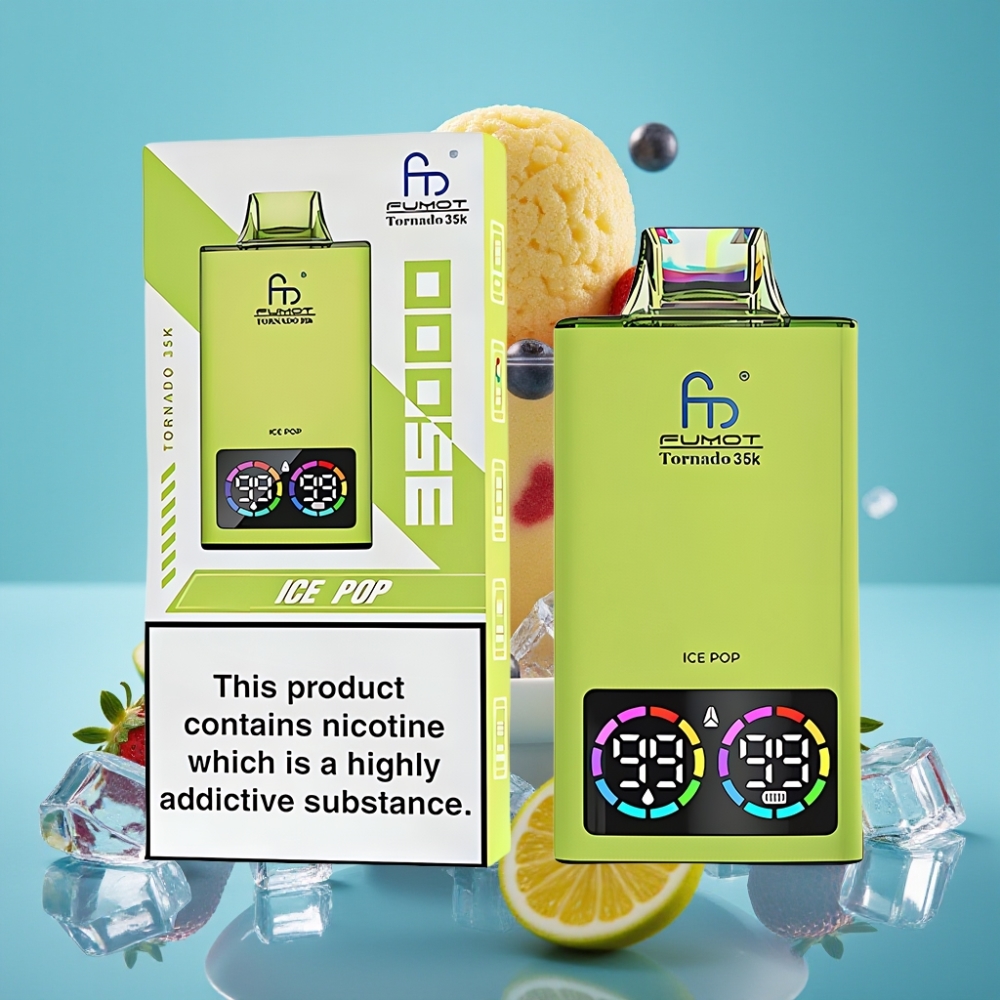 Fumot Tornado 35000 نَفث شاحن سريع USB-C ضوء RGB ثنائي ملف شبكي 15مل عصير آيس بوب