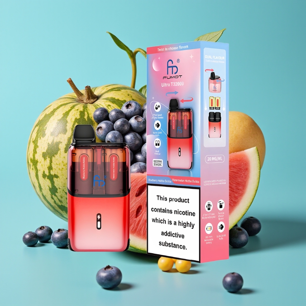 Fumot Ultra T32000 32000 نفخة - بطارية 800 مللي أمبير - 24 مل سائل - بلوبري هببا بوبا - بطيخ هببا بوبا