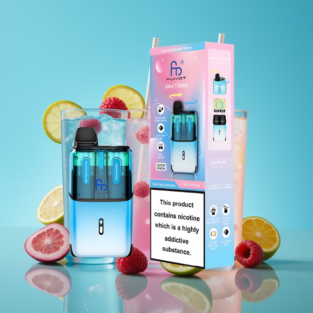 Fumot Ultra T32000 32000 نفخة، 800 مللي أمبير، 24 مللي، شحن نوع-C، 20 ملغم، تكنولوجيا ملف شبكي متقدم، عصير الليمون الأزرق والوردي