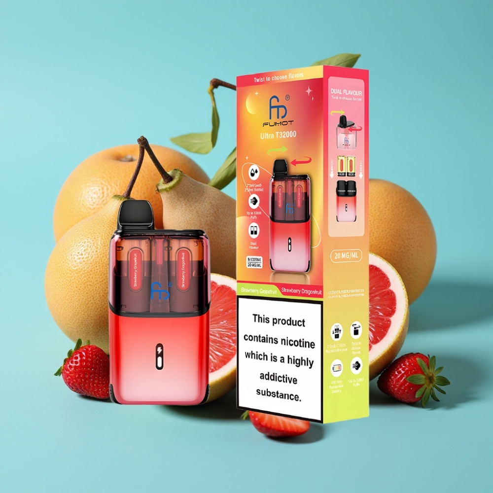 Fumot Ultra T32000 سيجارة إلكترونية ذات استخدام لمرة واحدة بنكهة الفراولة والجريب فروت - الفراولة ودراغون فروت مع 32000 نفخة، بطارية 800 مللي أمبير