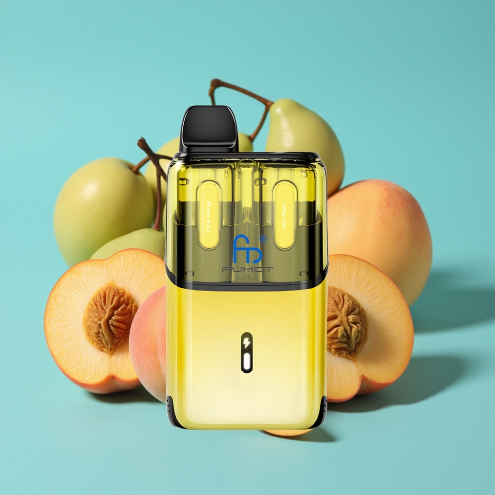 Fumot Ultra T32000 سيجارة إلكترونية قابلة للتصريف - 32000 نفخة، بطارية 800 مللي أمبير، نكهة المانجو الثلاثي - الخوخ العصير، شحن نوع-C سريع