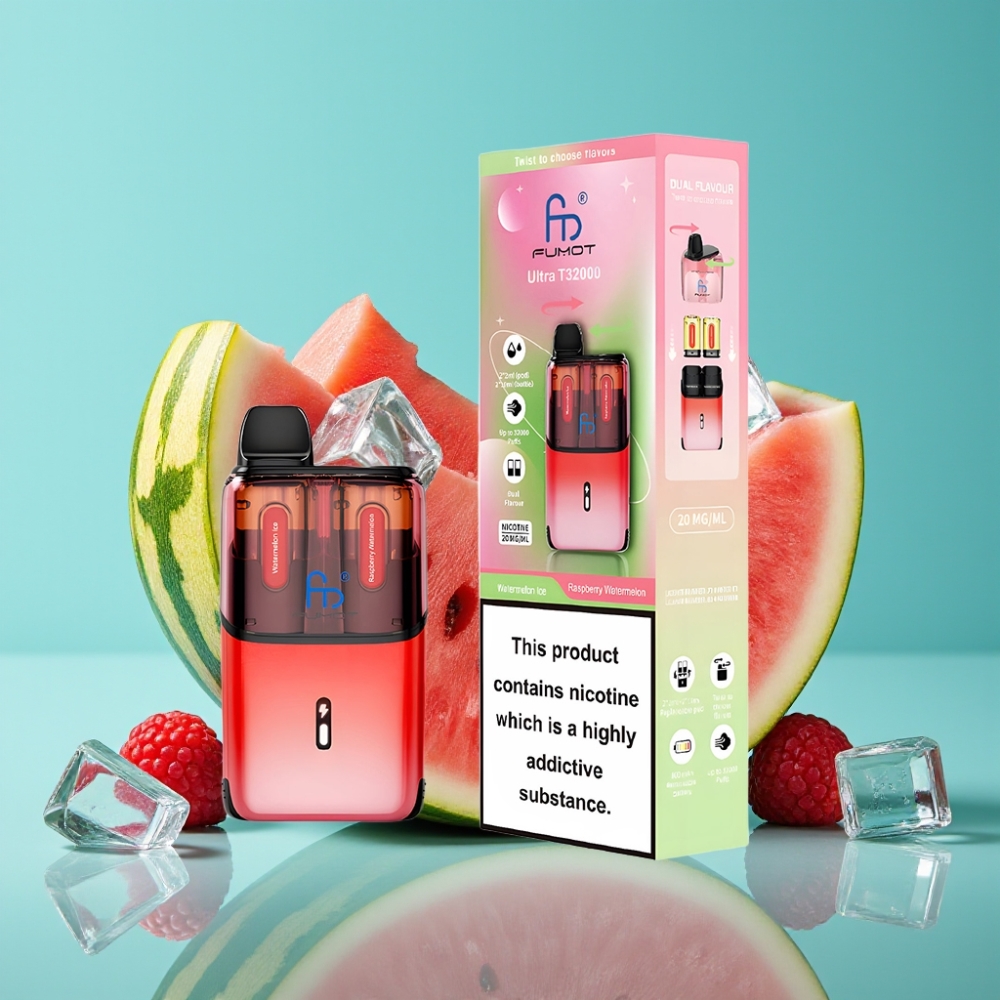 Fumot Ultra T32000 سيجارة إلكترونية قابلة للتصريف بنكهة البطيخ المثلج - توت العليق بطعم البطيخ، 32000 نفخة، شحن سريع Type-C، 800mAh، 24مل