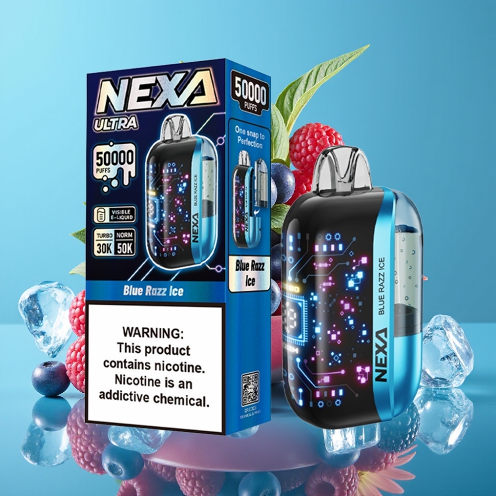 NEXA Ultra 50000 نفخة سعة 20مل شاشة منحنية 3D شحن Type-C نكهة توت أزرق مثلج