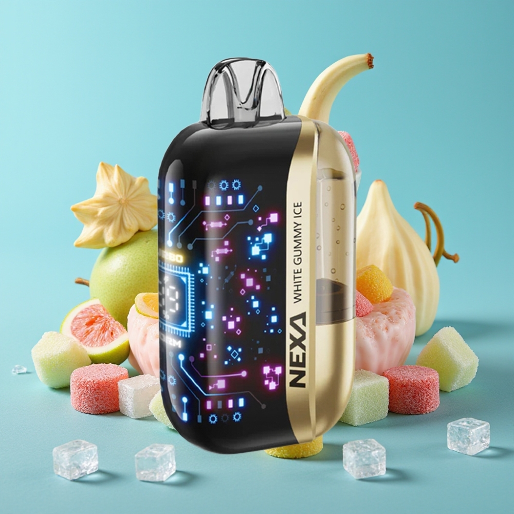 NEXA Ultra 50000 نفخة سعة 20مل بطارية 800مللي أمبير شاشة منحنية ثلاثية الأبعاد نيكوتين 5% نكهة علكة بيضاء مثلجة