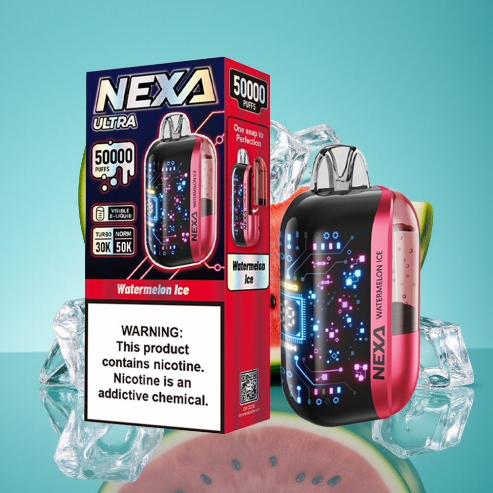 NEXA Ultra 50000 نفخة سعة 20 مل بطارية 800 مللي أمبير شاشة منحنية ثلاثية الأبعاد بطارية نوع-C بنكهة البطيخ المثلج