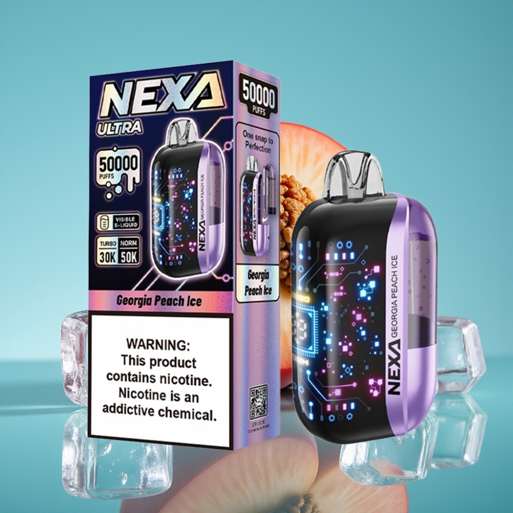 NEXA Ultra 50000 نفخة سعة 20مل بطارية 800مللي أمبير شاشة منحنية ثلاثية الأبعاد نكهة خوخ جورجيا مثلج