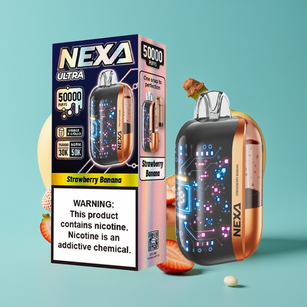 NEXA Ultra 50000 نفخة سعة 20مل بطارية 800مللي أمبير شاشة منحنية ثلاثية الأبعاد فراولة موز