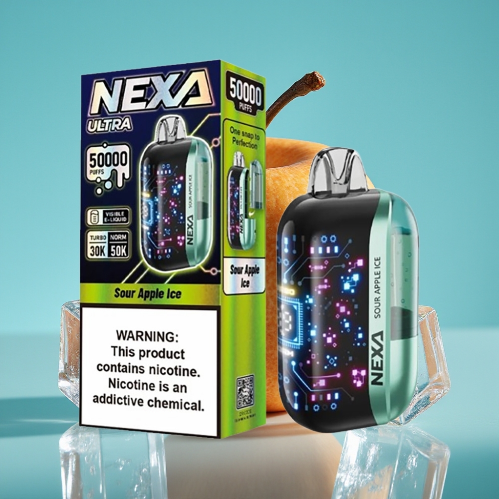 NEXA Ultra 50000 نفخة سعة 20 مل بطارية 800 مللي أمبير شاشة منحنية ثلاثية الأبعاد تفاحة مثلجة حامضة