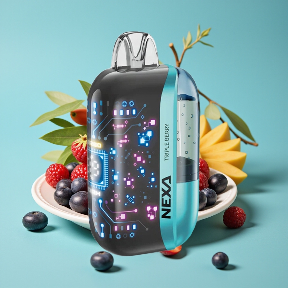 NEXA Ultra 50K بخاخ قابل للتصرف ثلاثي التوت سعة 20 مل شاشة منحنية 3D شحن Type-C