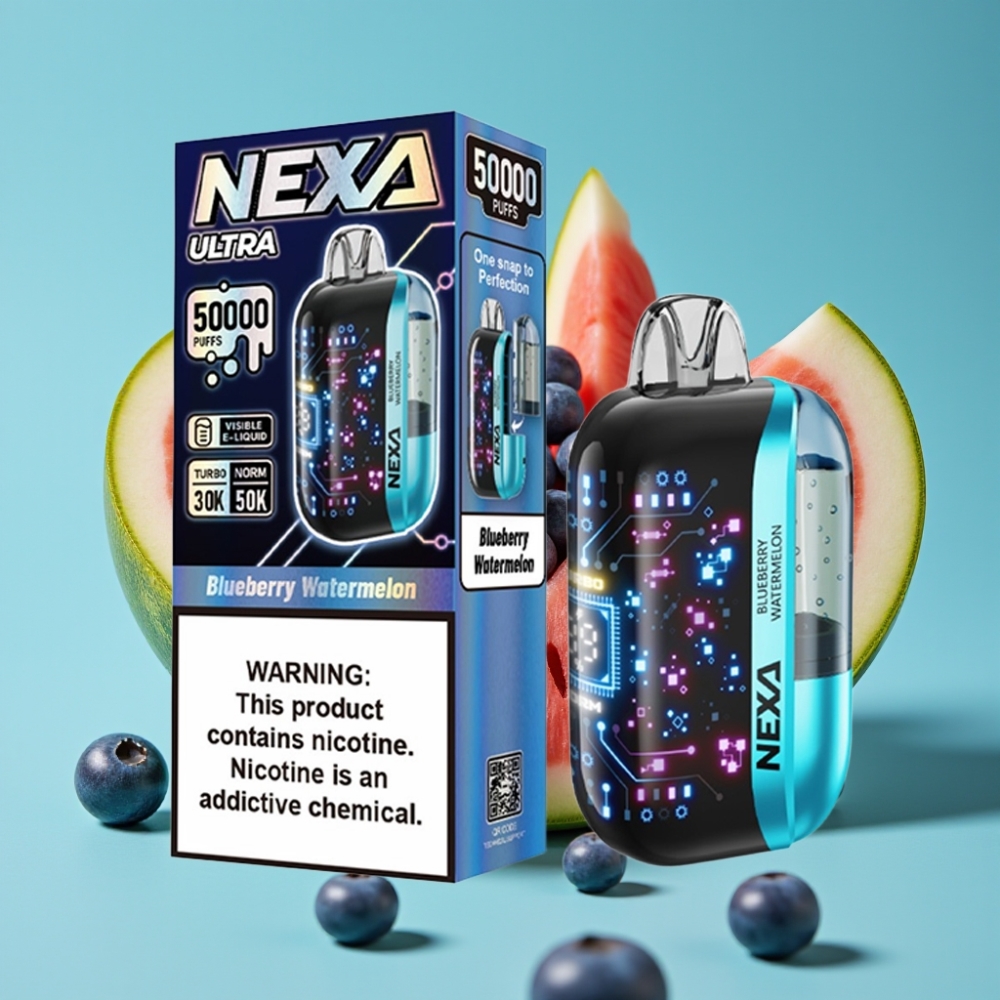 NEXA Ultra 50K 50000 نفخة 20مل 5% نيكوتين بطارية 800مللي أمبير شاشة منحنية بلوبيري وبطيخ