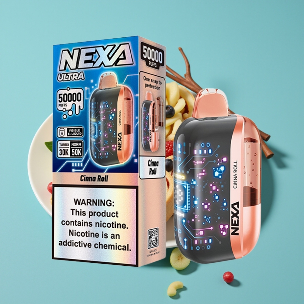 NEXA Ultra 50K علبة سجائر إلكترونية ذات استخدام لمرة واحدة 50000 نفخة 20مل 5% نيكوتين نكهة لفافة القرفة