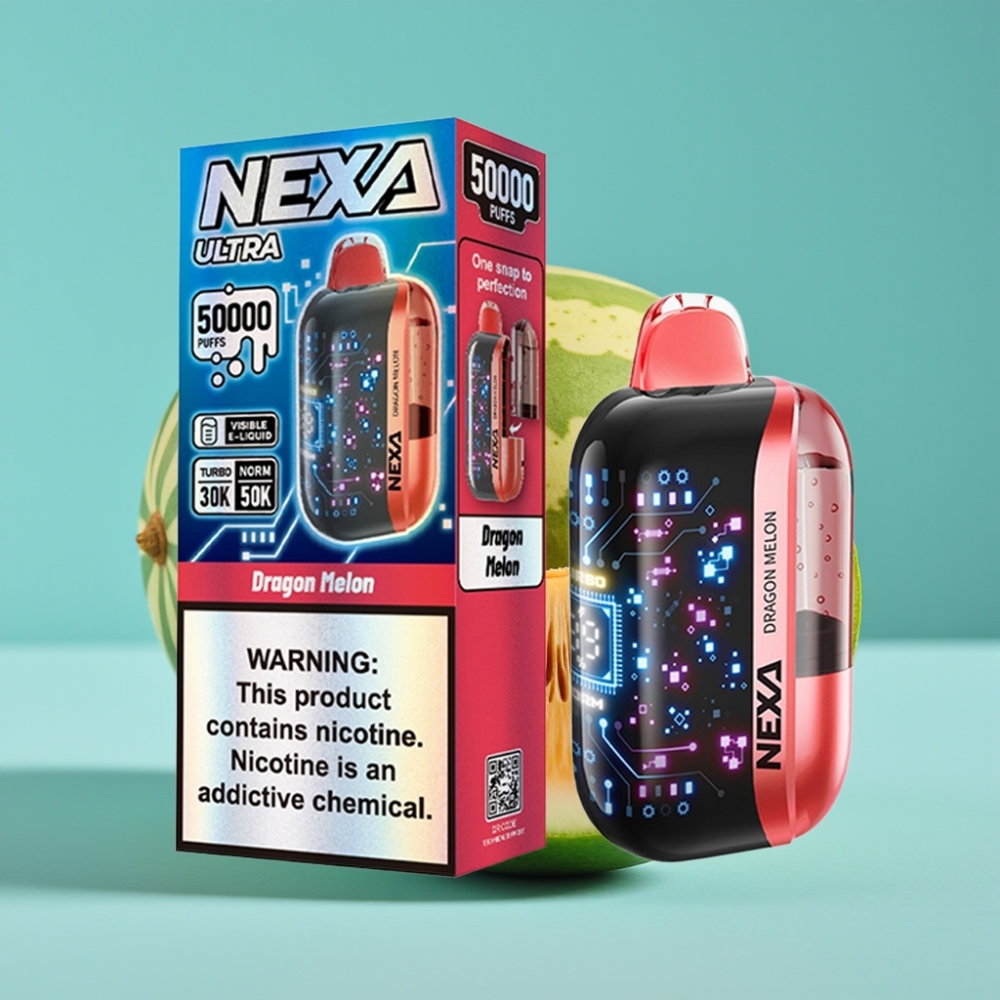 NEXA Ultra 50K وحدة تبخير للاستعمال لمرة واحدة بطارية 800 مللي أمبير شاشة منحنية ثلاثية الأبعاد طعم البطيخ التنين